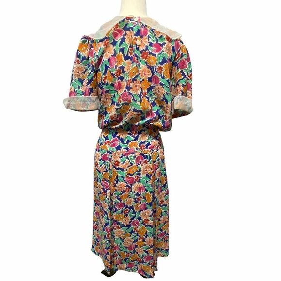 Neiman Marcus Vintage Floral Tropical Print Midi Dress Size 10 - Picture 11 of 16